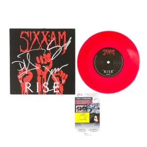 Sixx A.M. Band Signed Rise 7" Red Colored Vinyl Record Nikki Sixx