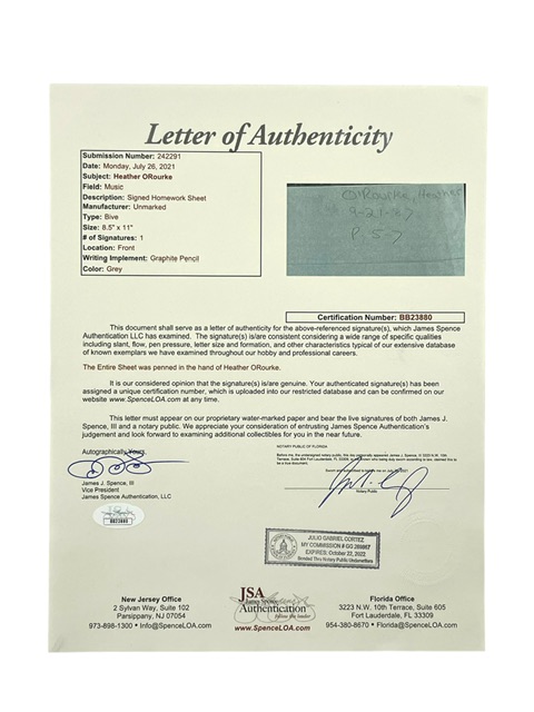 Heather O'Rourke Rare Homework Page Signed JSA Letter Horror Icon - Image 4