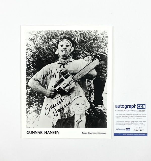 Gunnar Hansen Signed Leatherface Photo Texas Chainsaw Massacre ACOA