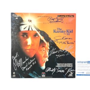 Karate Kid Part III Cast Signed Laserdisc by 5 Ralph Macchio ACOA