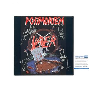 Slayer Signed Postmortem 12” Vinyl Record All 4 Original Jeff Hanneman