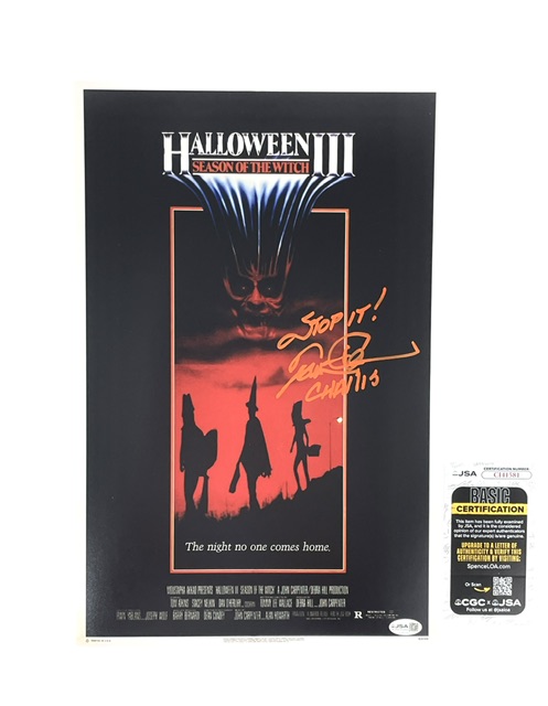 Tom Atkins Signed Halloween III Dr. Challis Stop It 11x17 Poster