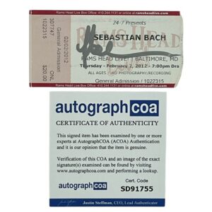 Sebastian Bach Signed Rams Head Live Concert Ticket Stub Skid Row