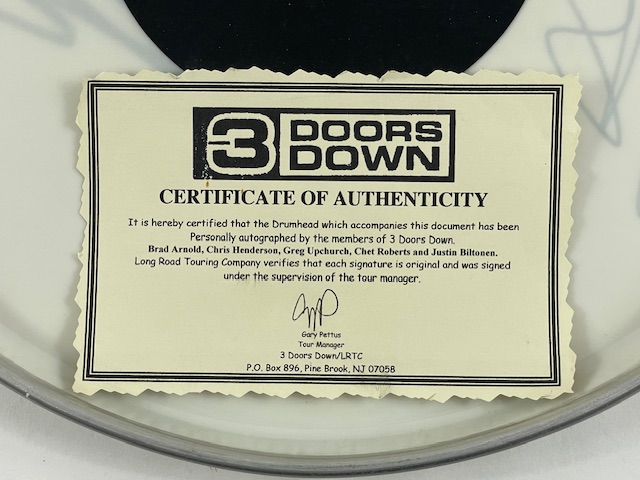 3 Doors Down Band Signed 14” Drumhead Brad Arnold COA - Image 2