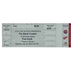 Black Crowes Whiskey Myers Unused Concert Ticket 2026 Tour
