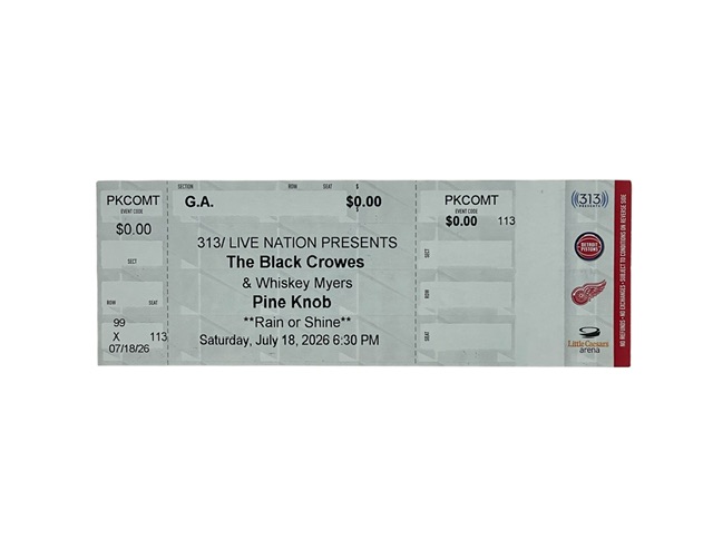 Black Crowes Whiskey Myers Unused Concert Ticket 2026 Tour