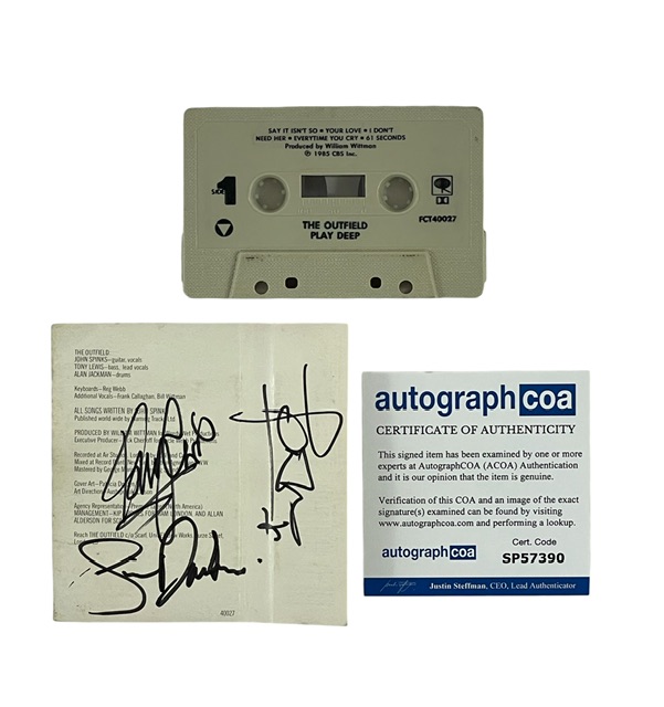 The Outfield Autographed Play Deep Cassette Tape John Spinks Tony Lewis