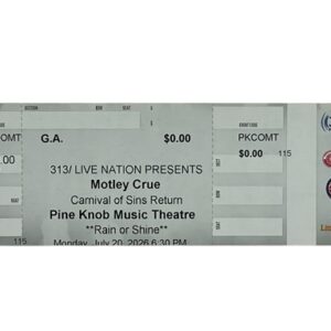 Mötley Crüe Tesla Extreme Tour Unused Concert Ticket Pine Knob