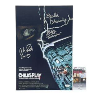 Child's Play Chucky Signed Movie Poster Ed Gale Christopher Swift Edan Gross