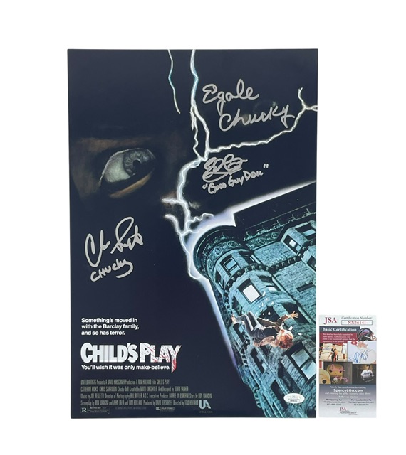 Child's Play Chucky Signed Movie Poster Ed Gale Christopher Swift Edan Gross