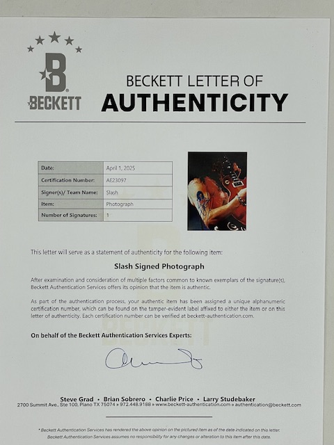 Slash Autographed 11x14 Photo Guns N’ Roses Velvet Revolver BAS - Image 4