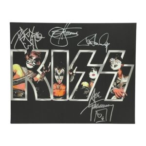 KISS Rare Band Signed Canvas Gene Simmons Paul Stanley Ace Frehley Peter Criss