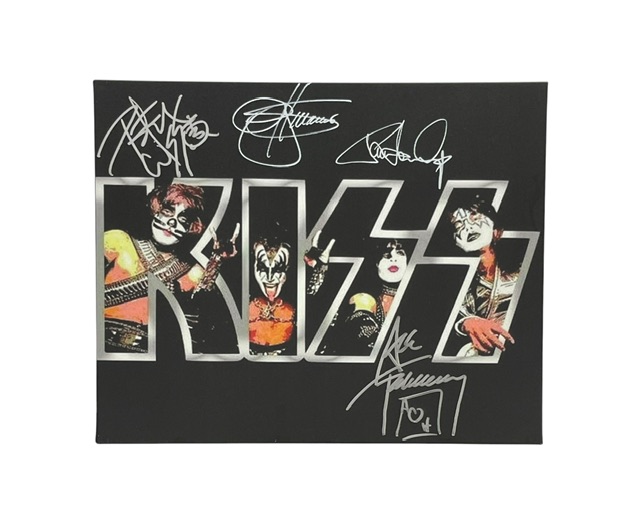 KISS Rare Band Signed Canvas Gene Simmons Paul Stanley Ace Frehley Peter Criss