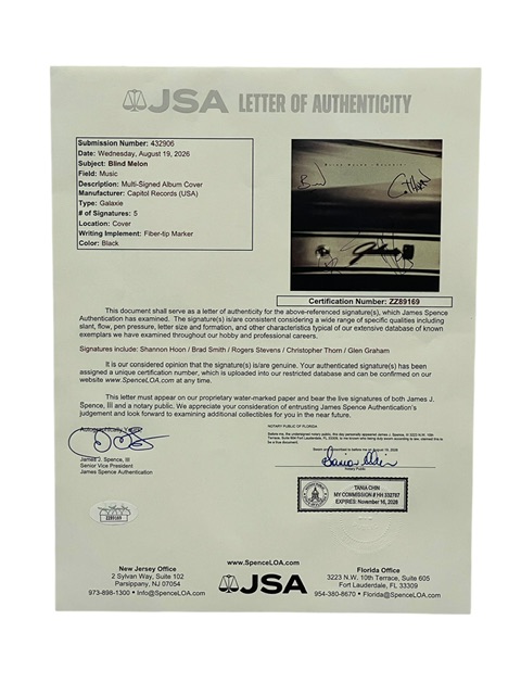 Blind Melon Rare Band Signed 10” Vinyl Galaxie Shannon Hoon JSA - Image 4