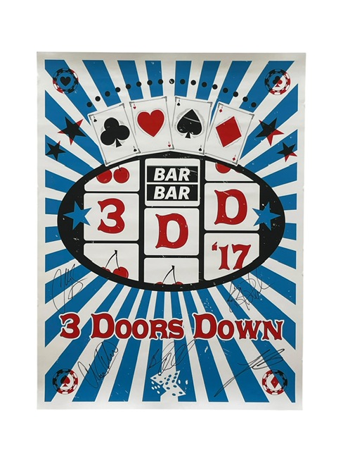 3 Doors Down Band Signed Poster 2017 Rockin’ The Country Tour Brad Arnold ACOA