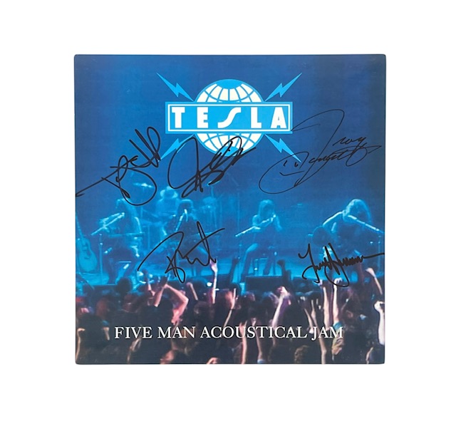 Tesla Band Signed Five Man Acoustical Jam Promo Poster All 5 Original Members 🔥 - Image 5