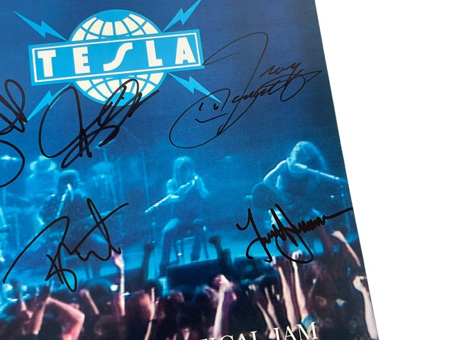 Tesla Band Signed Five Man Acoustical Jam Promo Poster All 5 Original Members 🔥 - Image 3
