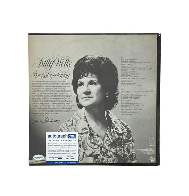 Kitty Wells Autographed I’ve Got Yesterday Vinyl Album Record - Image 2