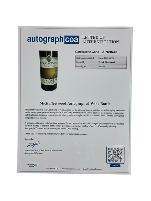 Mick Fleetwood Autographed 2004 Private Seller Wine Bottle Fleetwood Mac ACOA - Image 4