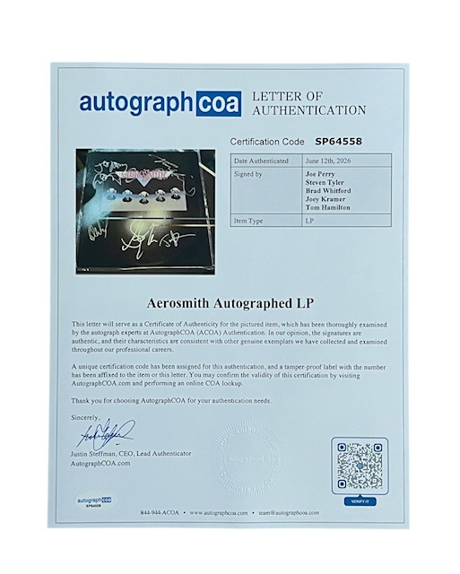 Aerosmith Autographed Rocks Vinyl Album Signed All Five Members - Image 2